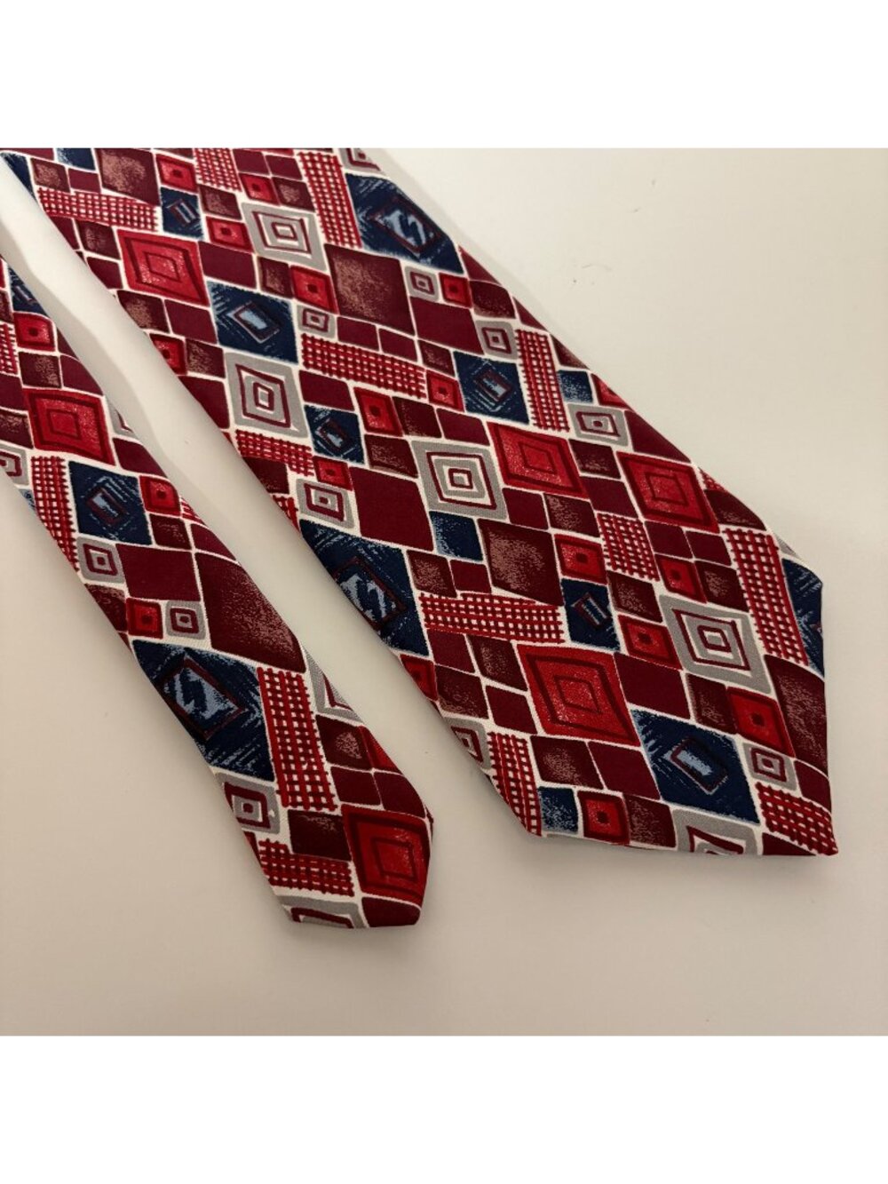 Stafford Silk Tie Red Blue Gray Geometric Diamonds Mens Necktie Office Dad Gift